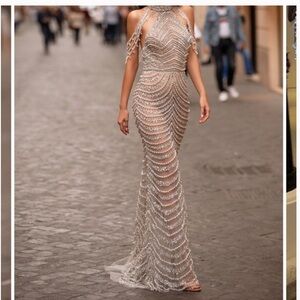 Elegant Silver Evening Gown